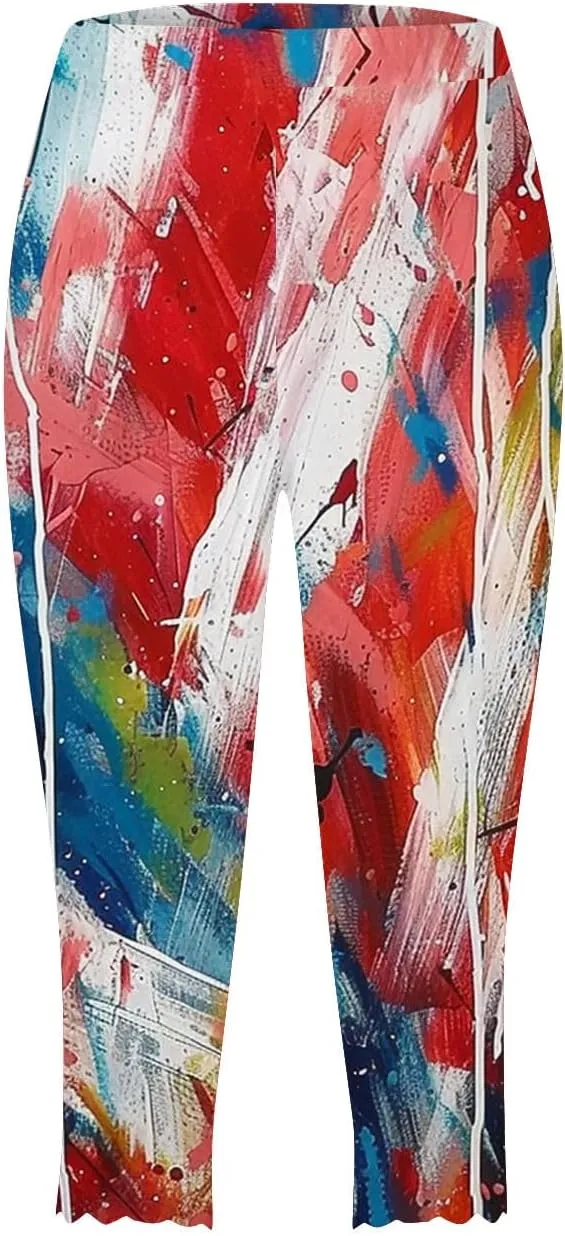 4th of July Capri Leggings for Women American Flag Patterned Patriotic Pants High Waist Workout Yoga Legging