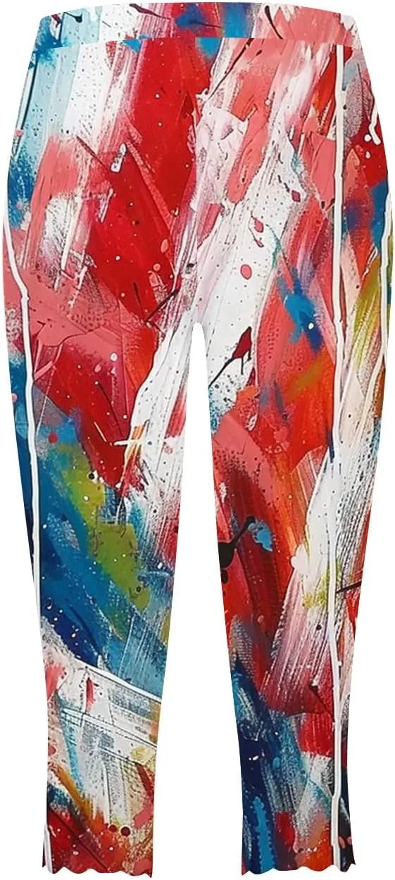 4th of July Capri Leggings for Women American Flag Patterned Patriotic Pants High Waist Workout Yoga Legging