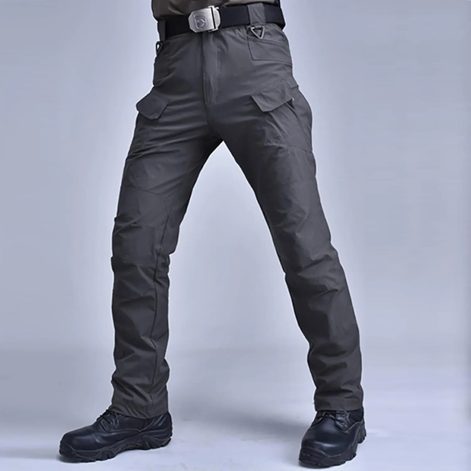 ADHOWBEW Tactical Cargo Pants for Men Elastic Waist Relaxed Fit Big and Tall Construction Pockets Hiking Trousers