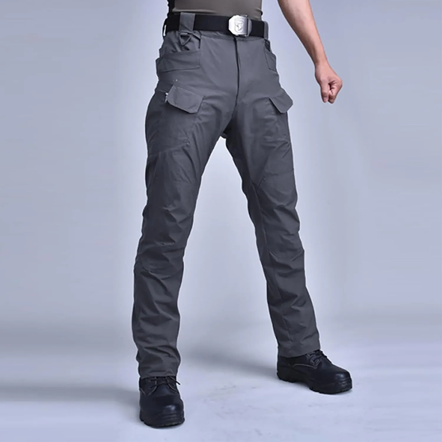 ADHOWBEW Tactical Cargo Pants for Men Elastic Waist Relaxed Fit Big and Tall Construction Pockets Hiking Trousers