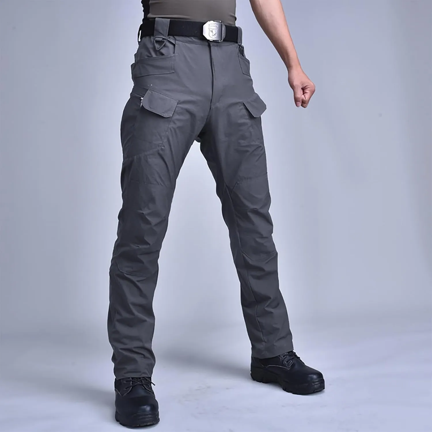 ADHOWBEW Tactical Cargo Pants for Men Elastic Waist Relaxed Fit Big and Tall Construction Pockets Hiking Trousers