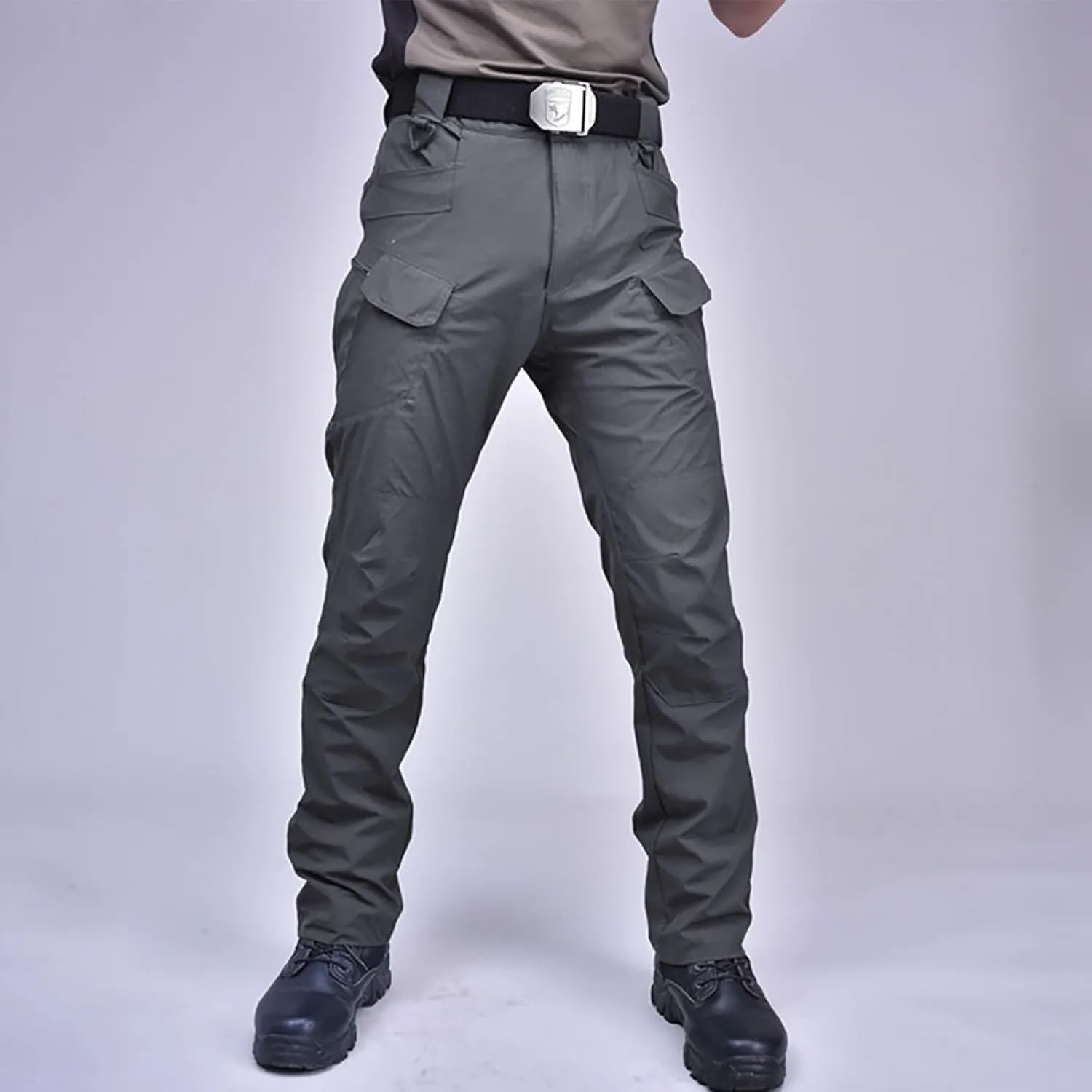 ADHOWBEW Tactical Cargo Pants for Men Elastic Waist Relaxed Fit Big and Tall Construction Pockets Hiking Trousers
