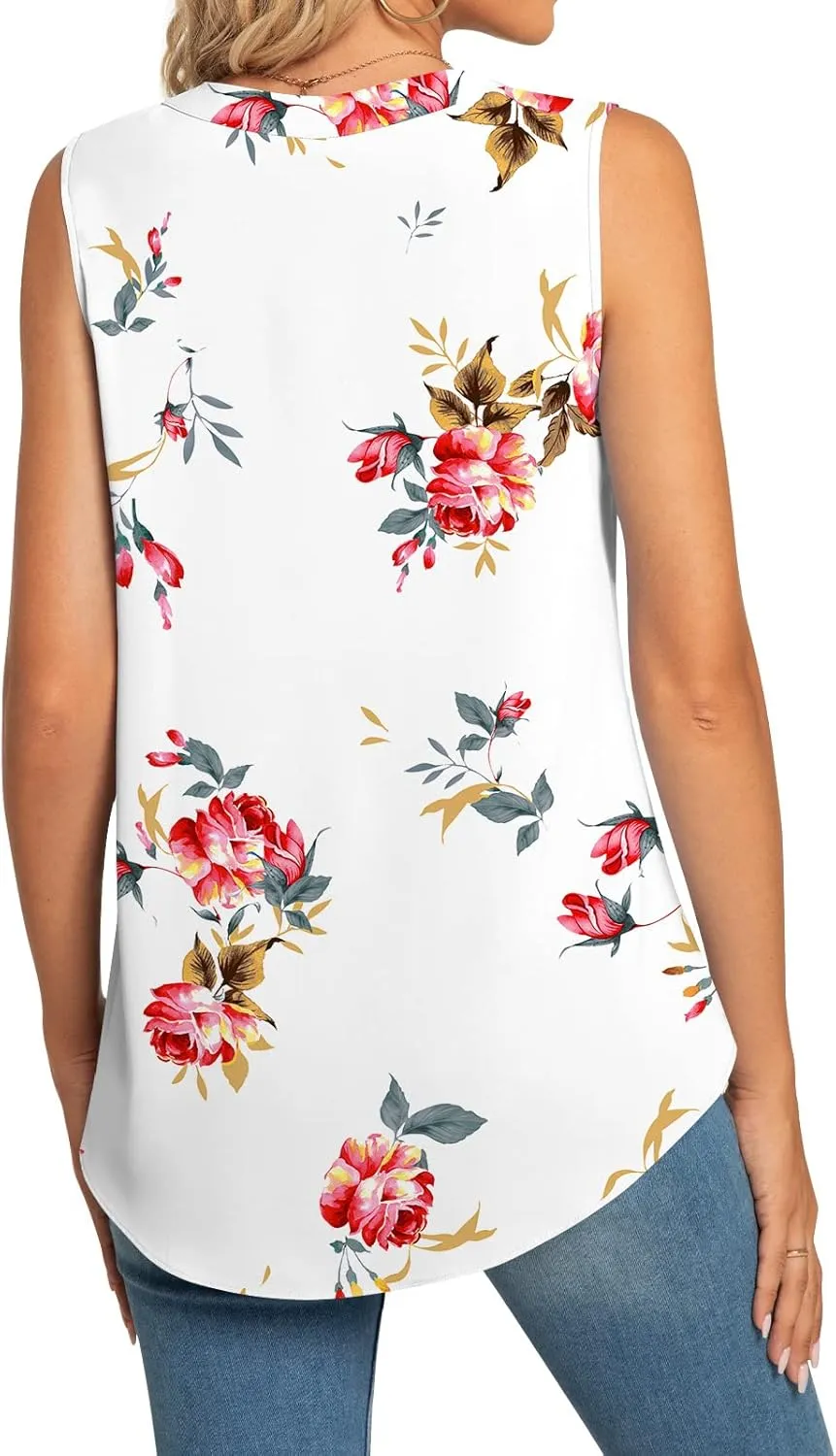 Anyhold Women's Chiffon Tank Tops Sleeveless V Neck Blouse Dressy Casual Tops Office Work Shirts