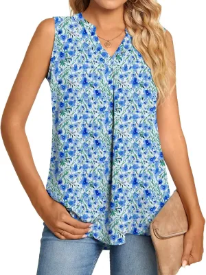 Anyhold Women's Chiffon Tank Tops Sleeveless V Neck Blouse Dressy Casual Tops Office Work Shirts