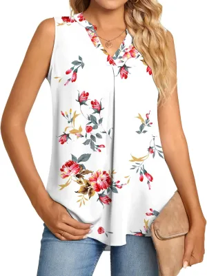 Anyhold Women's Chiffon Tank Tops Sleeveless V Neck Blouse Dressy Casual Tops Office Work Shirts