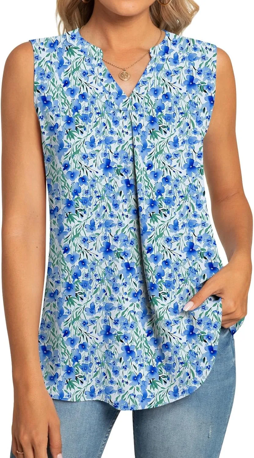 Anyhold Women's Chiffon Tank Tops Sleeveless V Neck Blouse Dressy Casual Tops Office Work Shirts