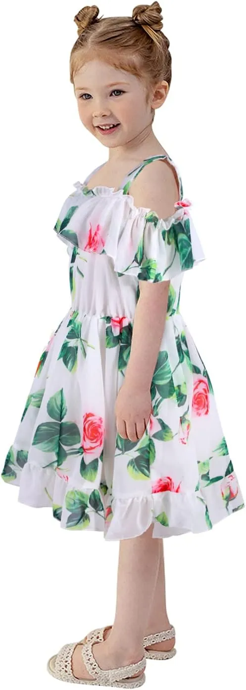 Baby Toddler Girls Dresses Chiffon Off Shoulder Flower Dress Baby Girl Clothes Summer Outfits 1-7 Years
