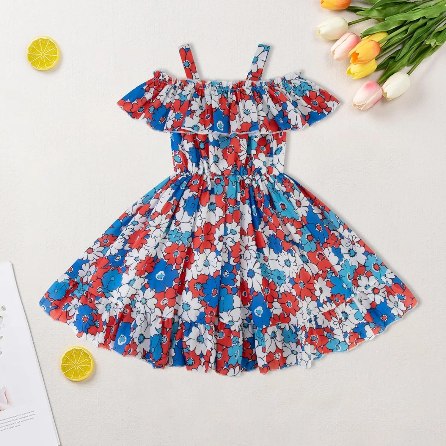 Baby Toddler Girls Dresses Chiffon Off Shoulder Flower Dress Baby Girl Clothes Summer Outfits 1-7 Years