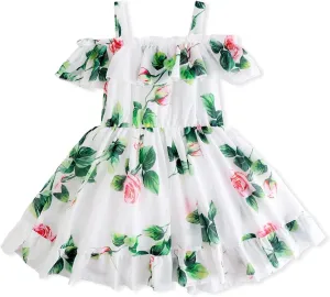 Baby Toddler Girls Dresses Chiffon Off Shoulder Flower Dress Baby Girl Clothes Summer Outfits 1-7 Years