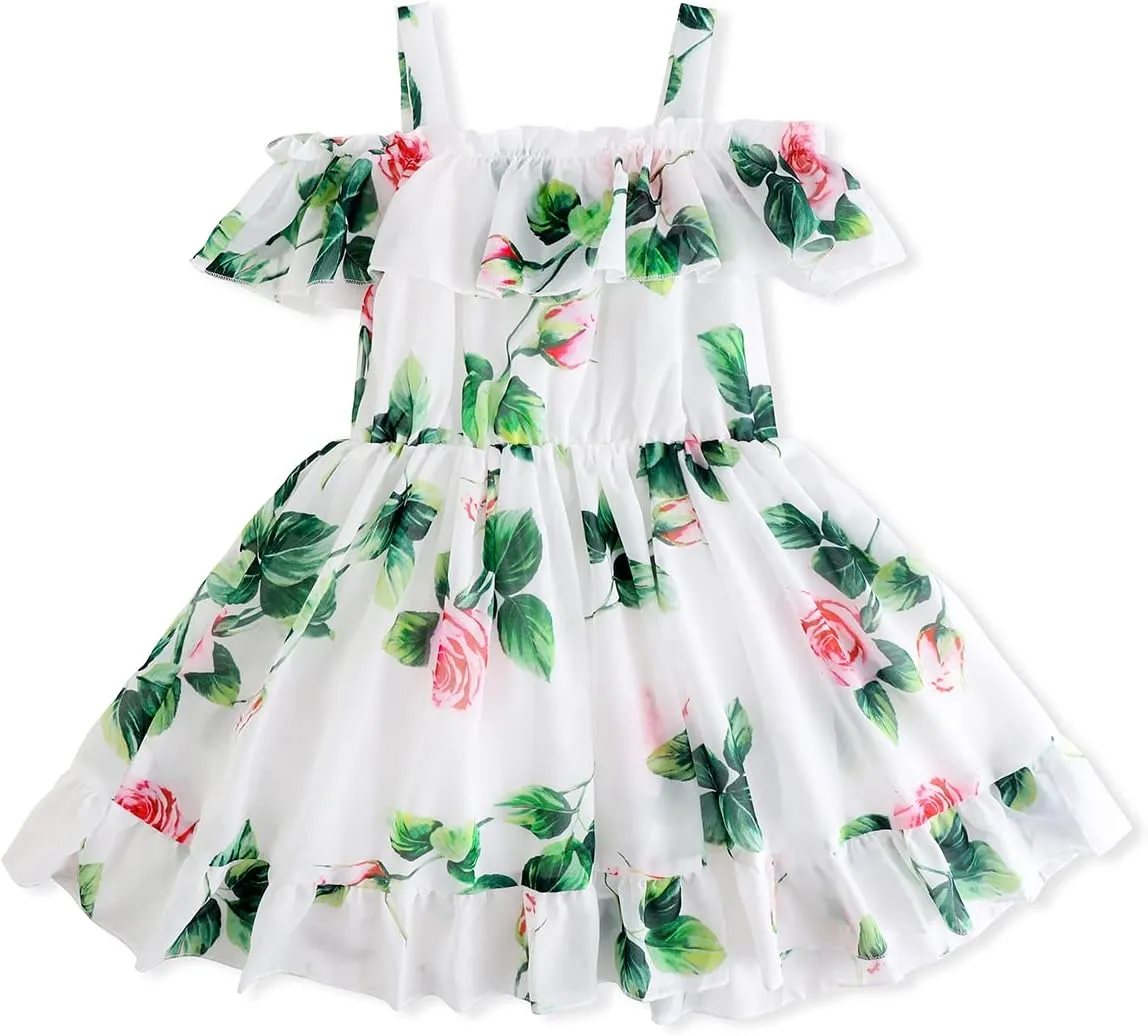 Baby Toddler Girls Dresses Chiffon Off Shoulder Flower Dress Baby Girl Clothes Summer Outfits 1-7 Years