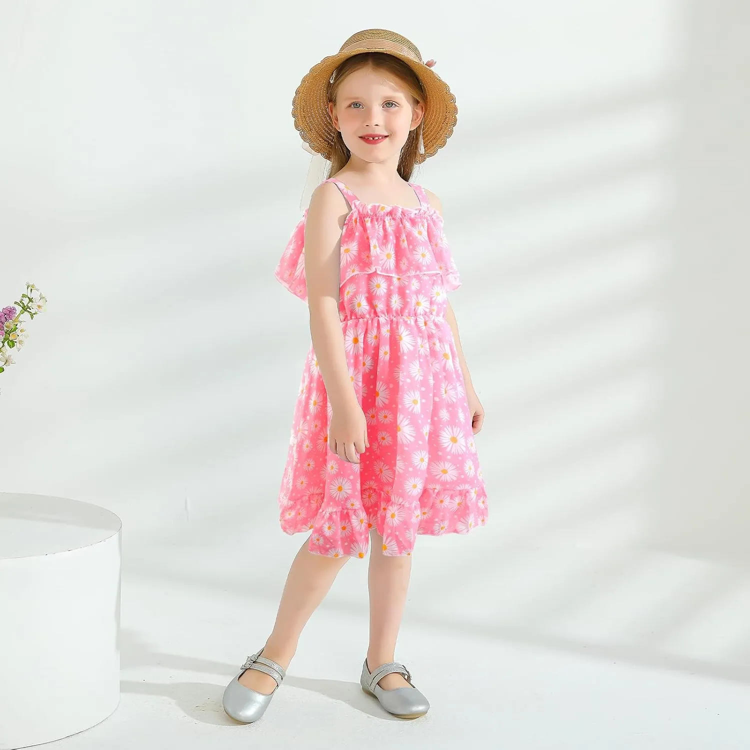 Baby Toddler Girls Dresses Chiffon Off Shoulder Flower Dress Baby Girl Clothes Summer Outfits 1-7 Years