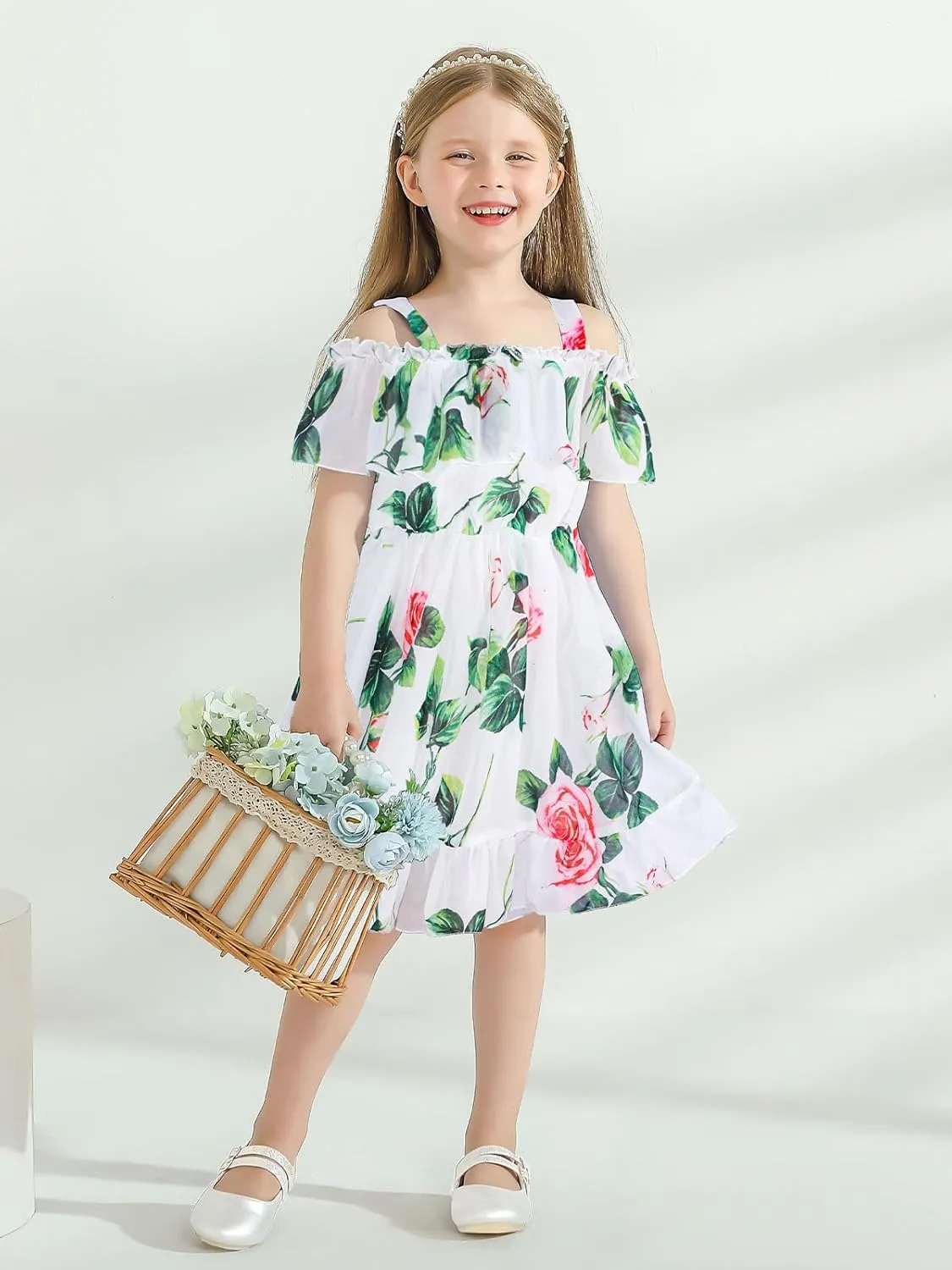 Baby Toddler Girls Dresses Chiffon Off Shoulder Flower Dress Baby Girl Clothes Summer Outfits 1-7 Years