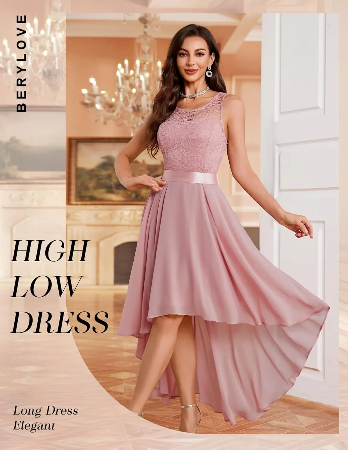 BeryLove Cocktail Prom Dresses 2025 Formal Wedding Guest Dresses Sleeveless Lace High Low Homecoming Dress