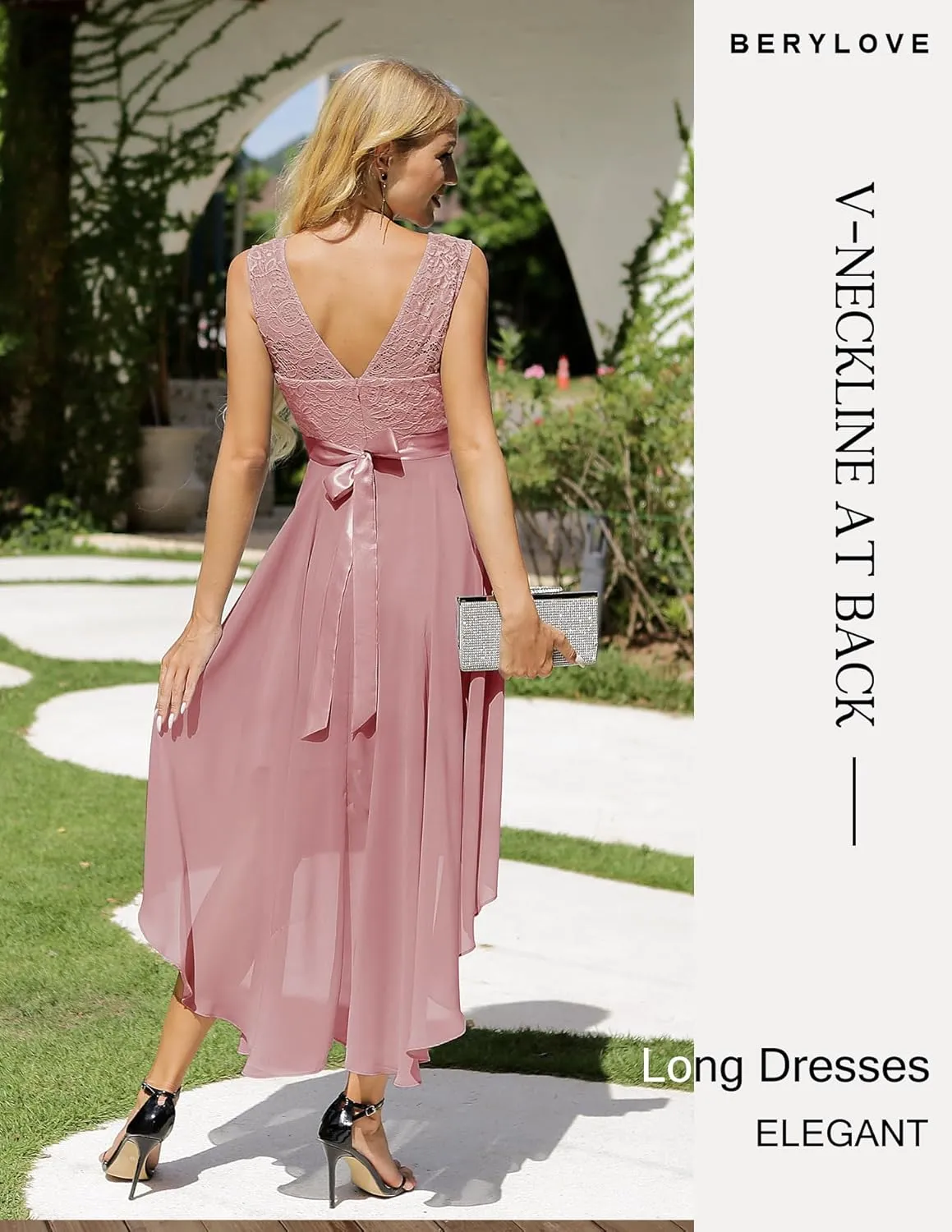 BeryLove Cocktail Prom Dresses 2025 Formal Wedding Guest Dresses Sleeveless Lace High Low Homecoming Dress