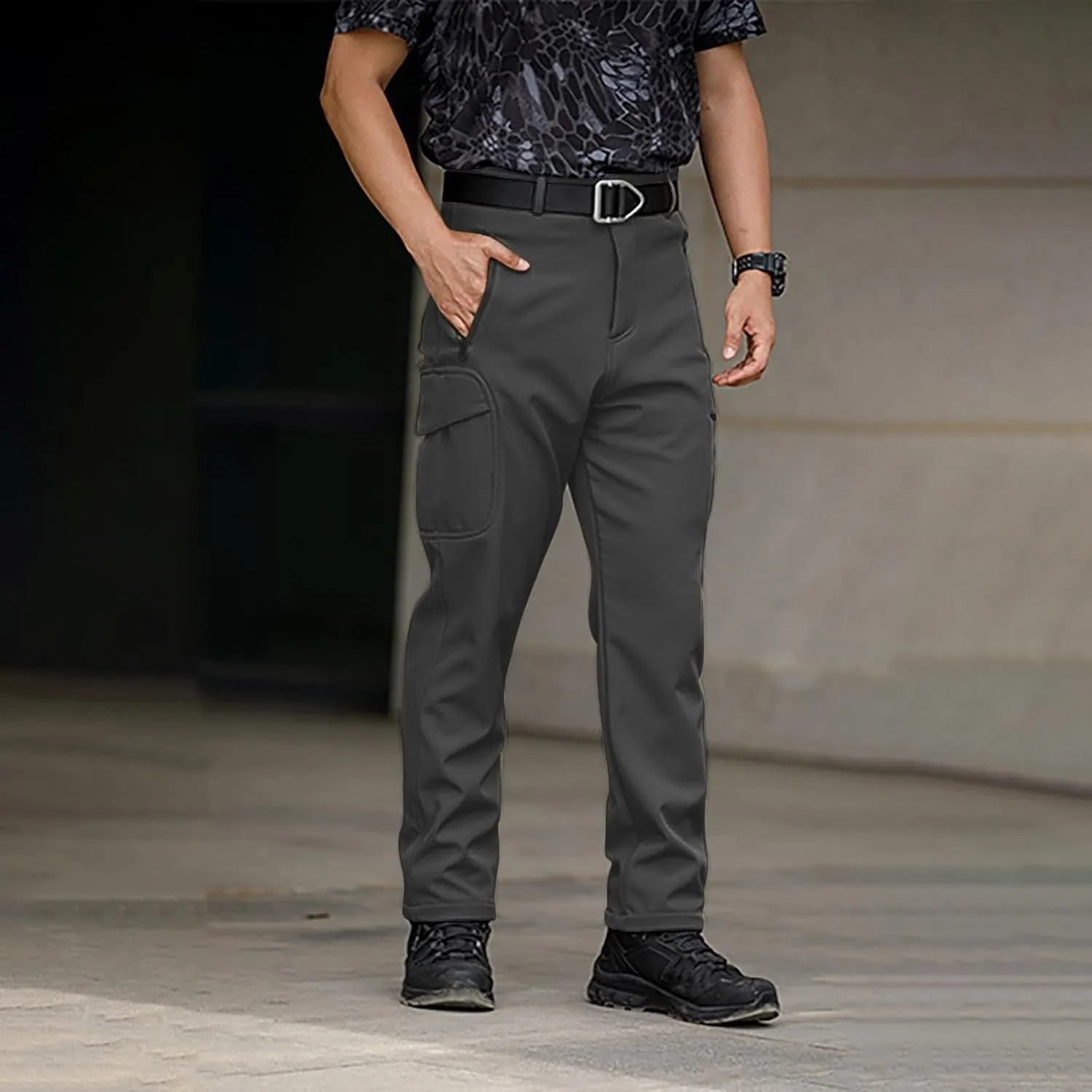 Cargo Pants for Men - Waterproof Winter Warm Fleece Lined Tactical Pants with Zipper Pockets