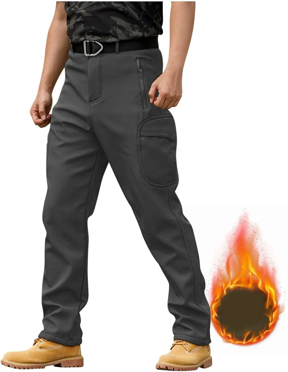 Cargo Pants for Men - Waterproof Winter Warm Fleece Lined Tactical Pants with Zipper Pockets