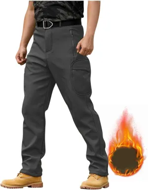 Cargo Pants for Men - Waterproof Winter Warm Fleece Lined Tactical Pants with Zipper Pockets