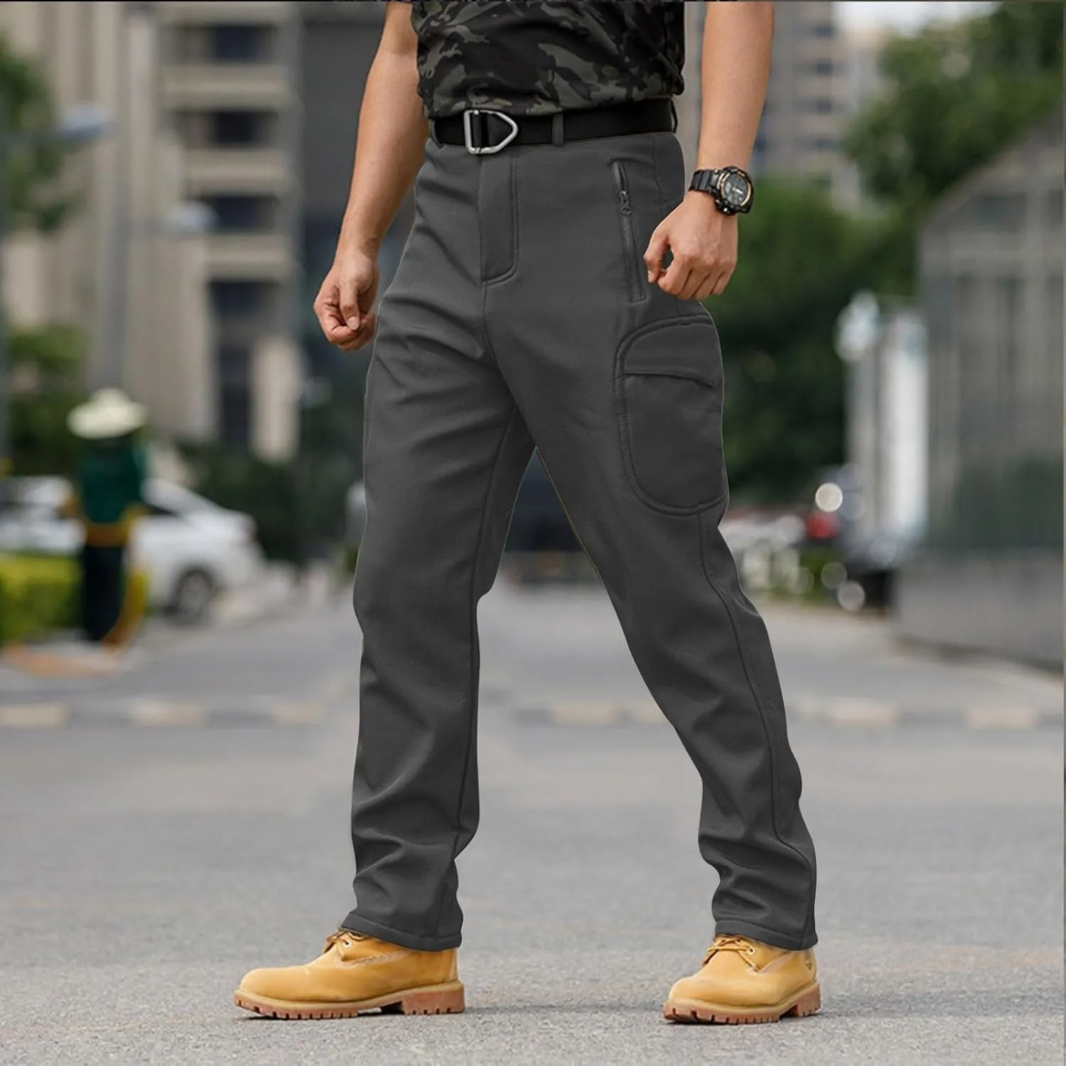 Cargo Pants for Men - Waterproof Winter Warm Fleece Lined Tactical Pants with Zipper Pockets