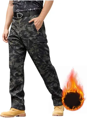 Cargo Pants for Men - Waterproof Winter Warm Fleece Lined Tactical Pants with Zipper Pockets