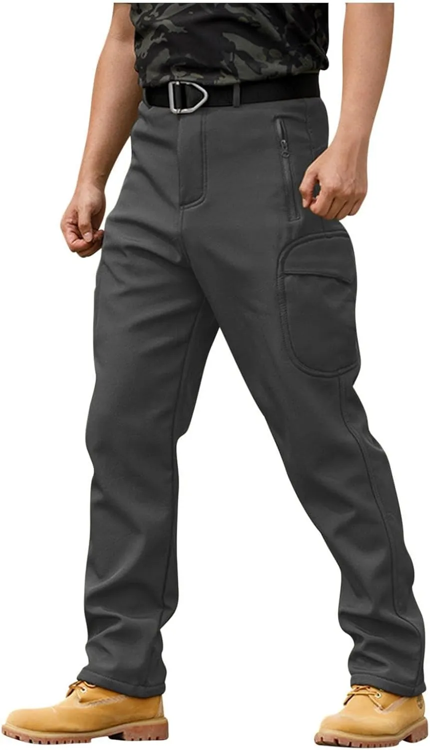 Cargo Pants for Men - Waterproof Winter Warm Fleece Lined Tactical Pants with Zipper Pockets
