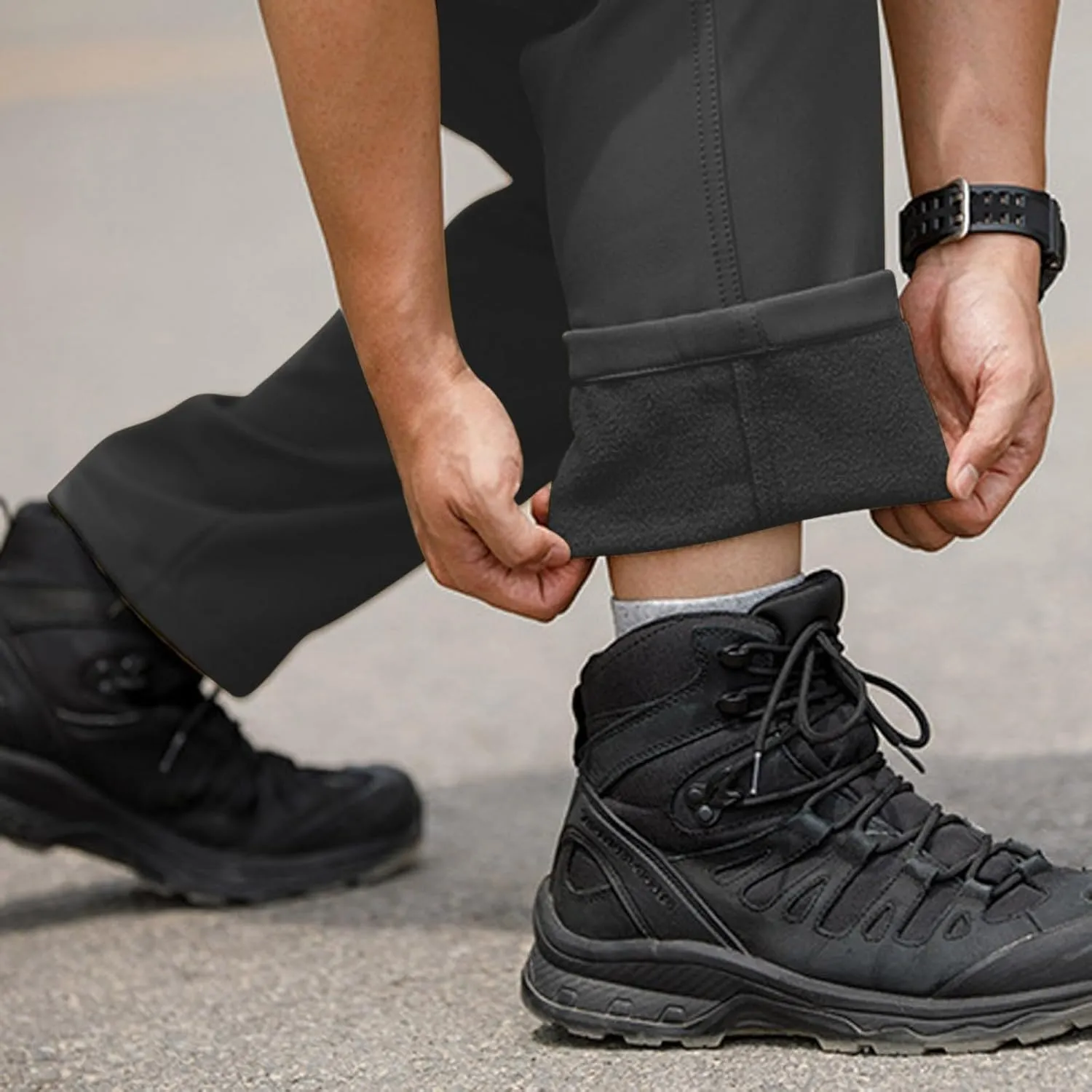 Cargo Pants for Men - Waterproof Winter Warm Fleece Lined Tactical Pants with Zipper Pockets