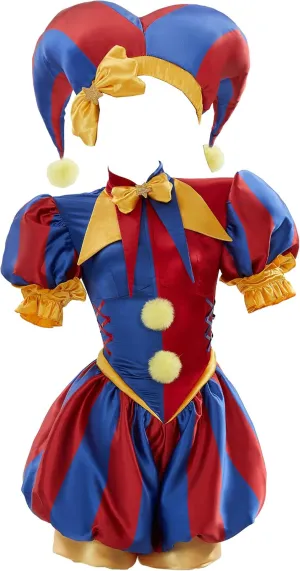 Cosplay.fm Women's Clown Costume Carnival Outfit Jumpsuit and Hat with Gloves and Socks Halloween Costume for Adult Women