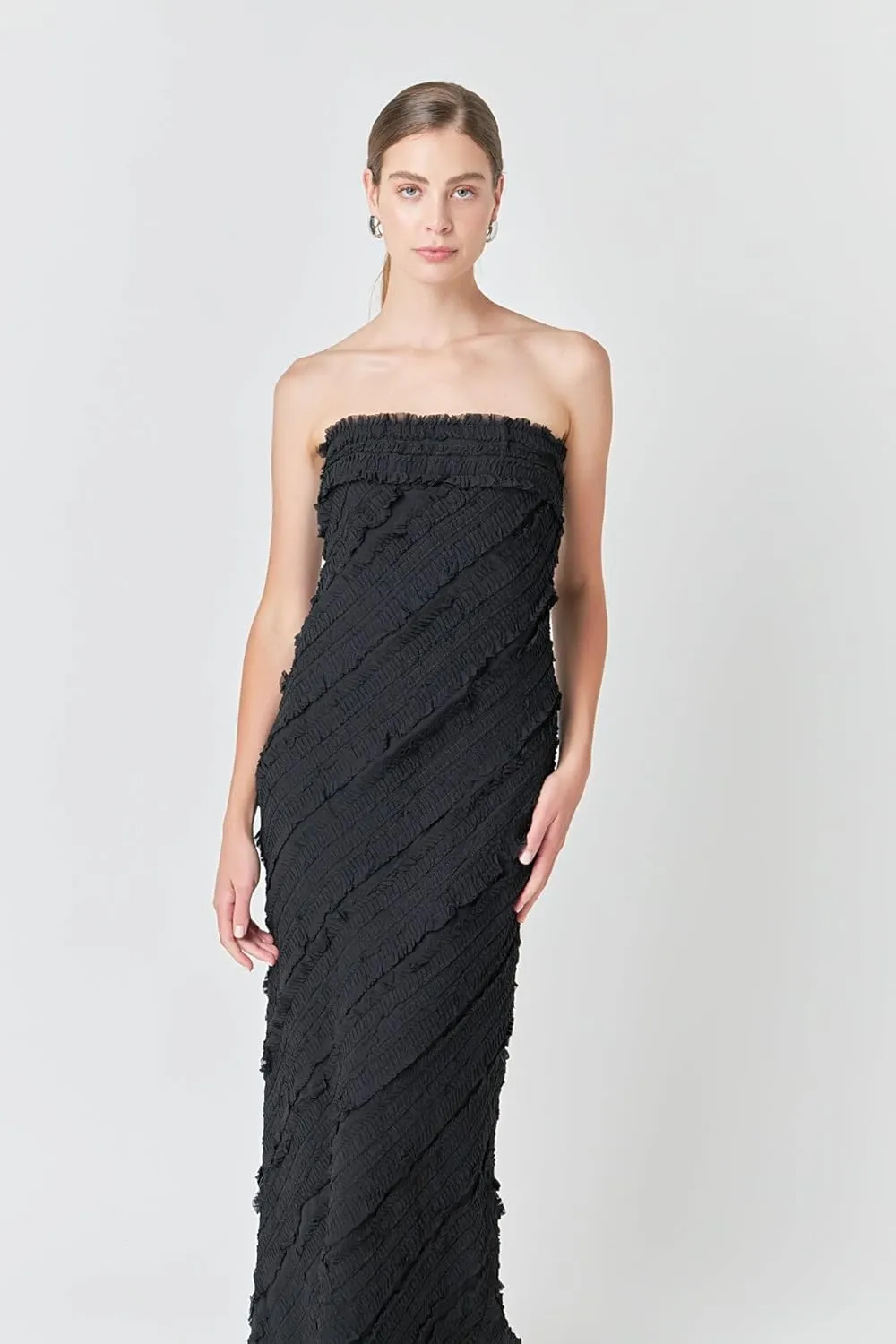 endless rose Women's Strapless Ruffled Maxi Dress