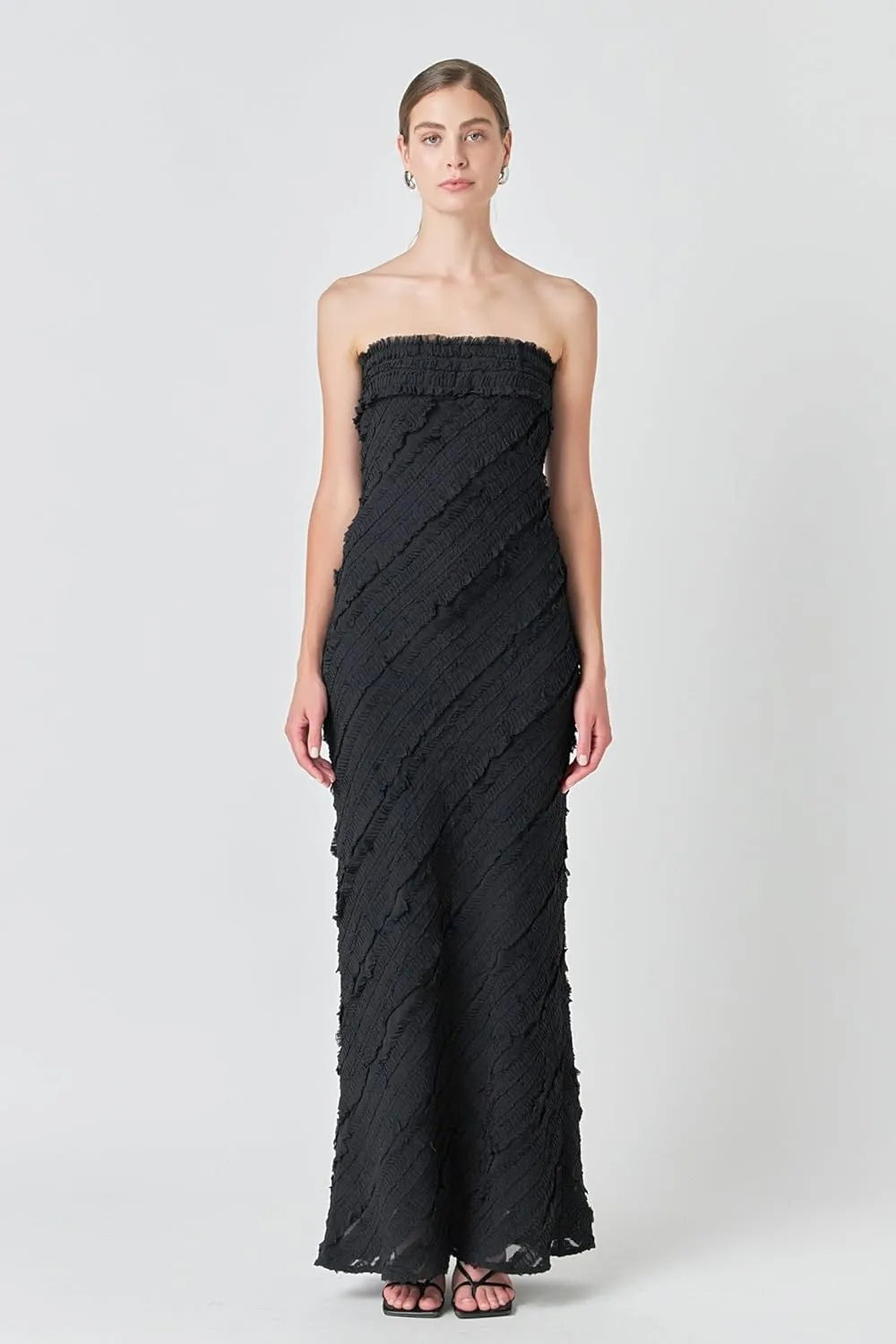 endless rose Women's Strapless Ruffled Maxi Dress
