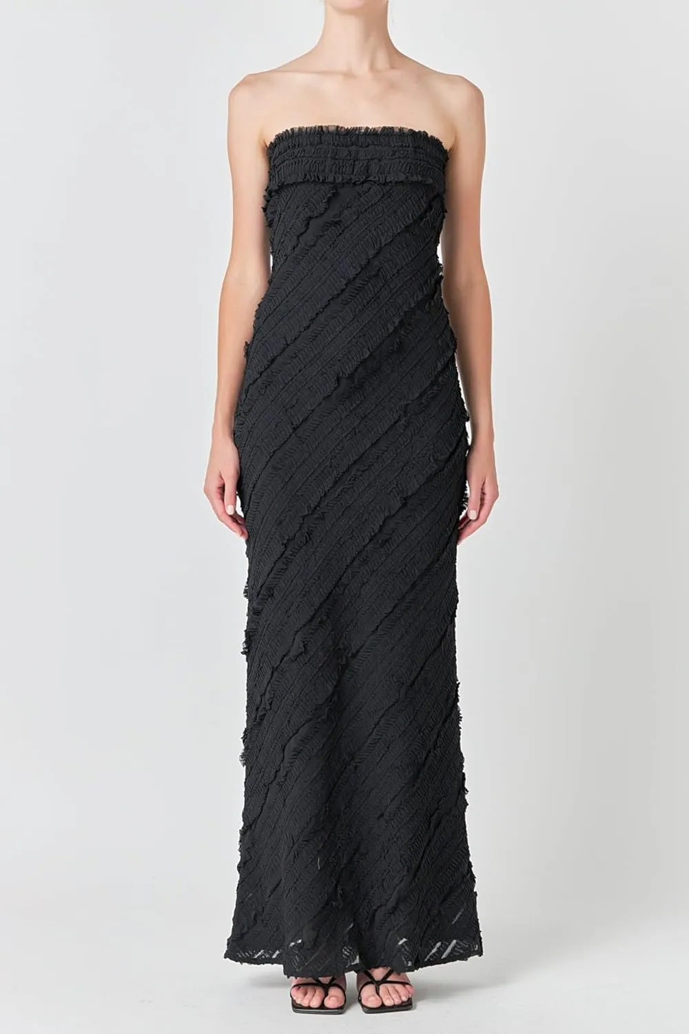 endless rose Women's Strapless Ruffled Maxi Dress