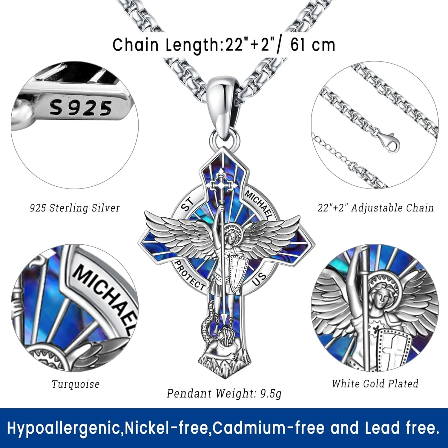 Eusense St Michael Necklace for Men Women Gold Sterling Silver 925 Saint Christopher Pendant Virgin Mary Miraculous Medalla de Praying Hand San Benito Benedict Jewelry