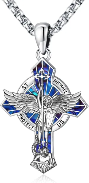 Eusense St Michael Necklace for Men Women Gold Sterling Silver 925 Saint Christopher Pendant Virgin Mary Miraculous Medalla de Praying Hand San Benito Benedict Jewelry