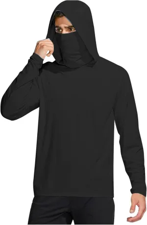 Fishing Shirts for Men UPF 50  Sun Protection Hooded Shirt with Mask Rash Guard Long Sleeve Hiking Cooling Blouses