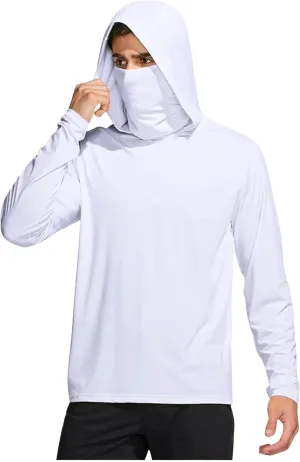 Fishing Shirts for Men UPF 50  Sun Protection Hooded Shirt with Mask Rash Guard Long Sleeve Hiking Cooling Blouses