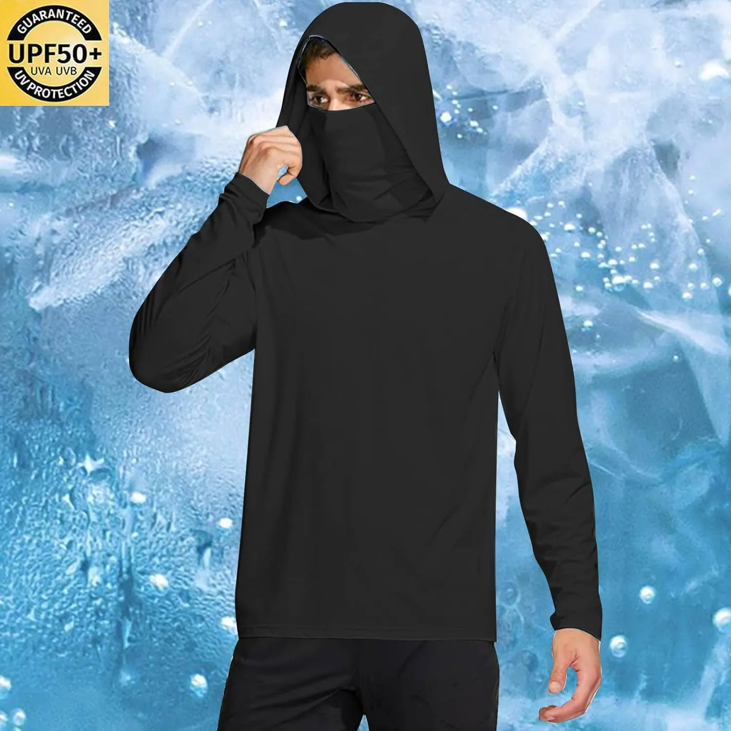 Fishing Shirts for Men UPF 50  Sun Protection Hooded Shirt with Mask Rash Guard Long Sleeve Hiking Cooling Blouses