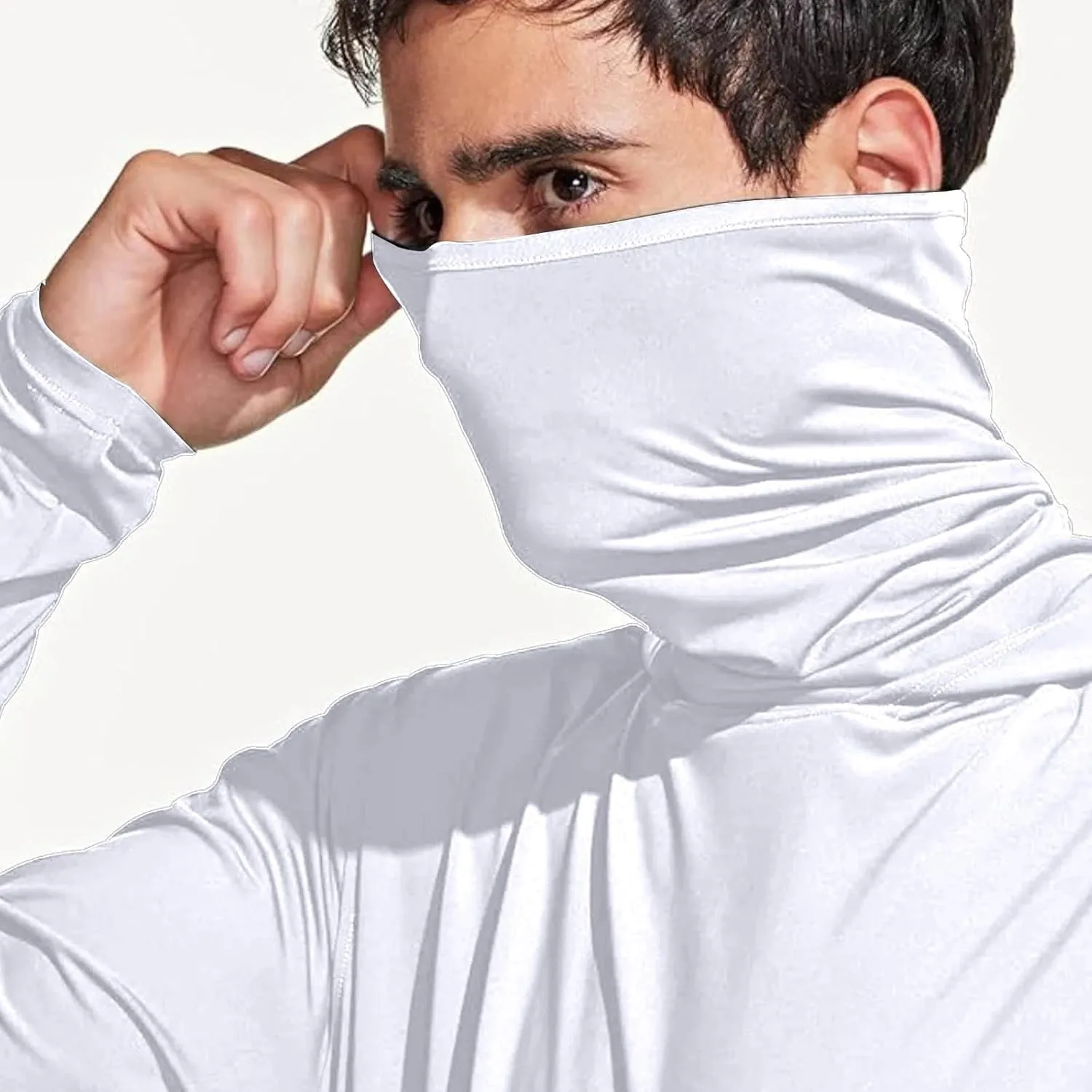 Fishing Shirts for Men UPF 50  Sun Protection Hooded Shirt with Mask Rash Guard Long Sleeve Hiking Cooling Blouses