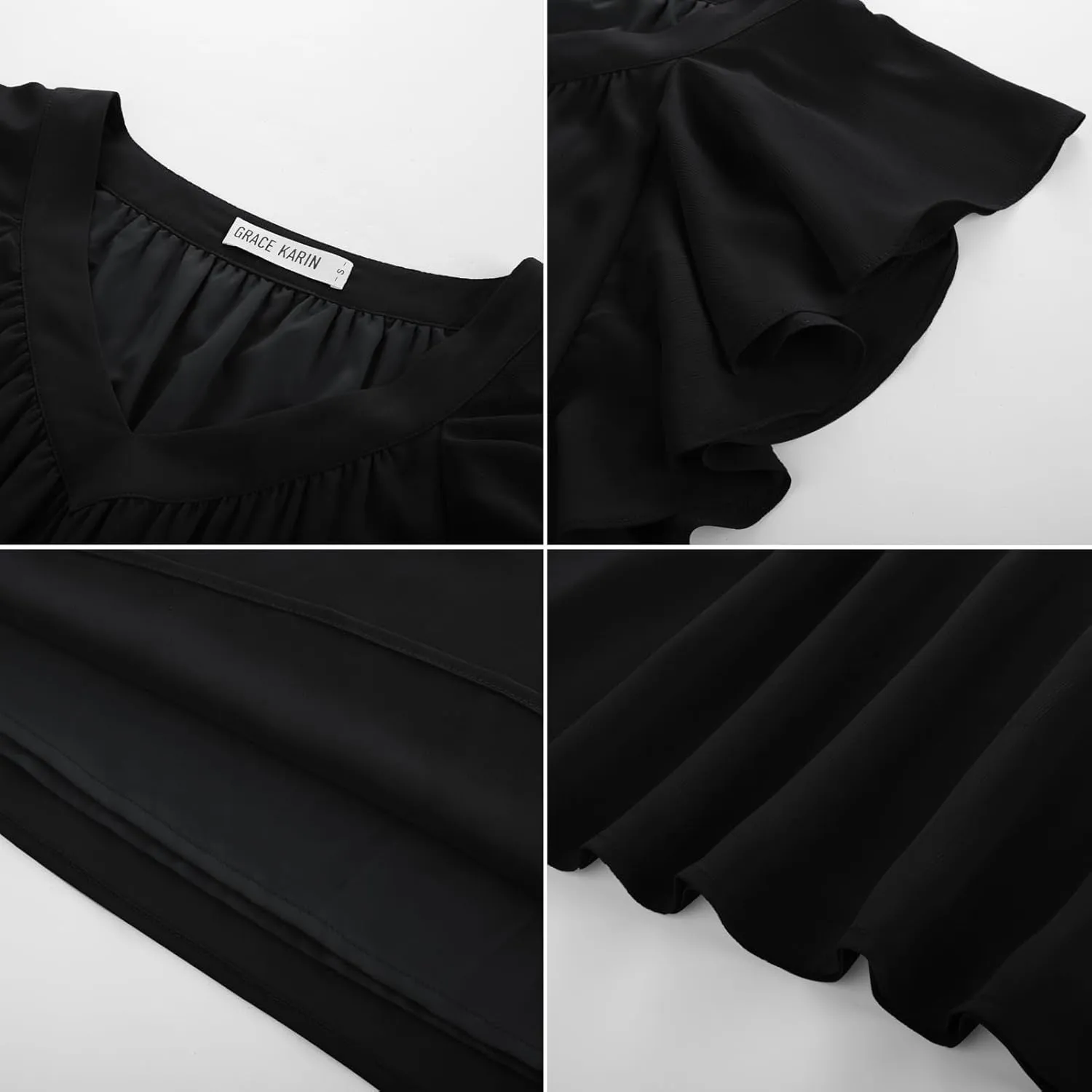 GRACE KARIN 2025 Womens Dressy Casual Ruffle Short Sleeve Summer Tops V Neck Loose Fit Blouse Chiffon Shirt