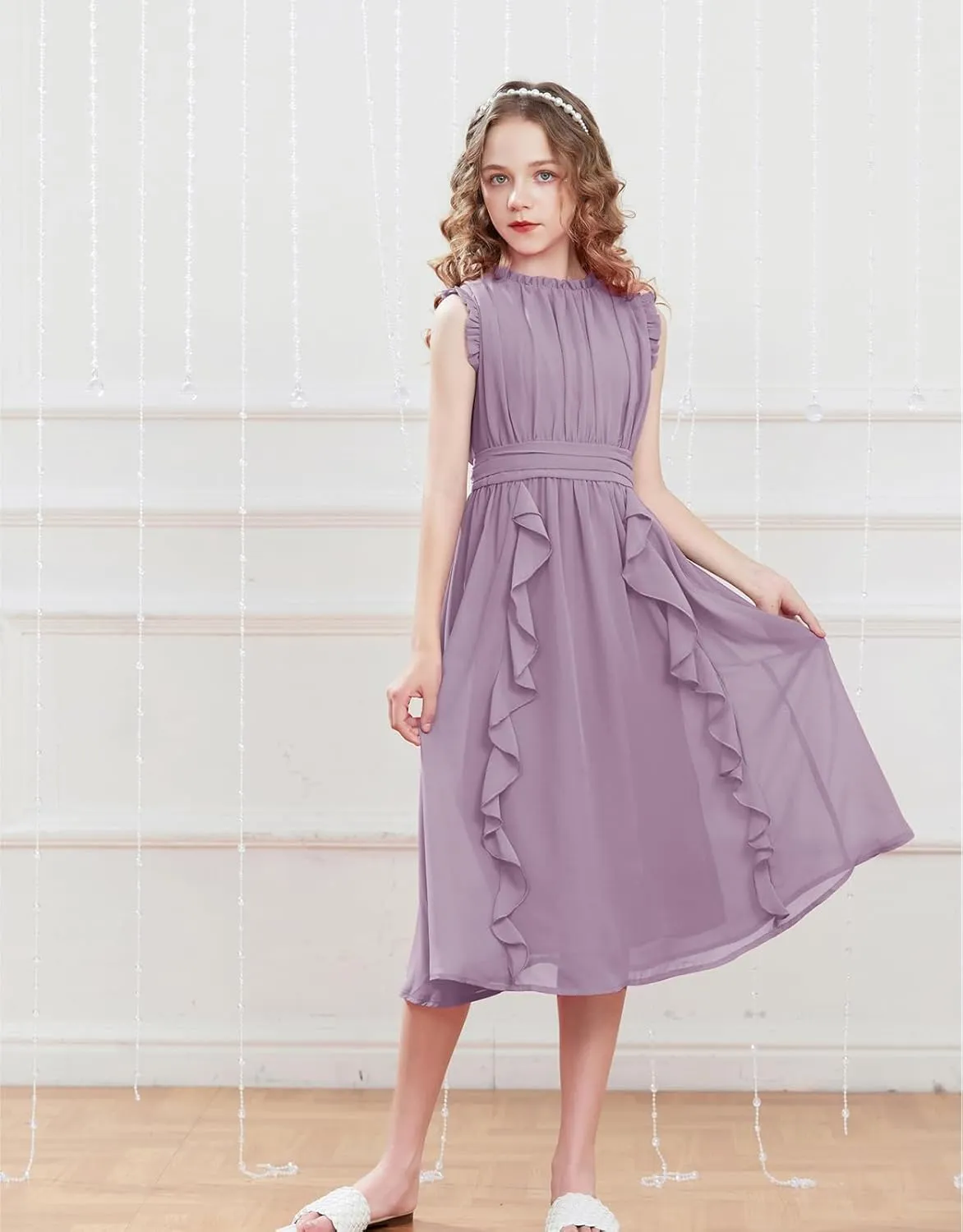 GRACE KARIN Girls Party Dress Ruffle Sleeveless Special Occasion Spring Dresses