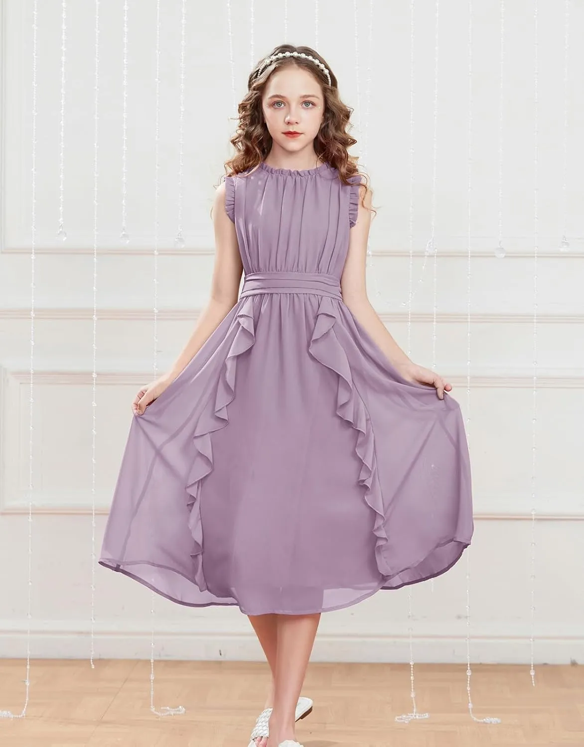 GRACE KARIN Girls Party Dress Ruffle Sleeveless Special Occasion Spring Dresses