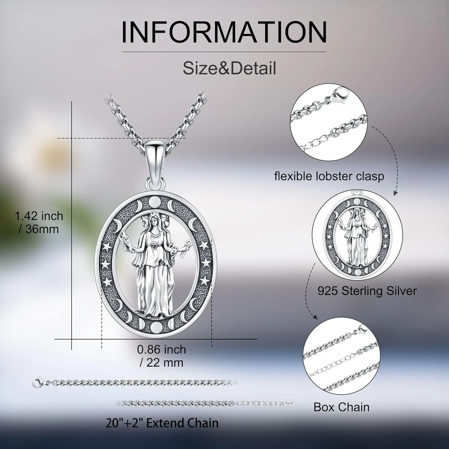 Hecate Wiccan Triple Moon Goddess Necklace Tetragrammaton Nudo De Bruja Plata 925 Original Sterling Silver Cat Moon Pendant Hekate Witch Necklace Amulet Witchy Jewelry Gifts for Women Men