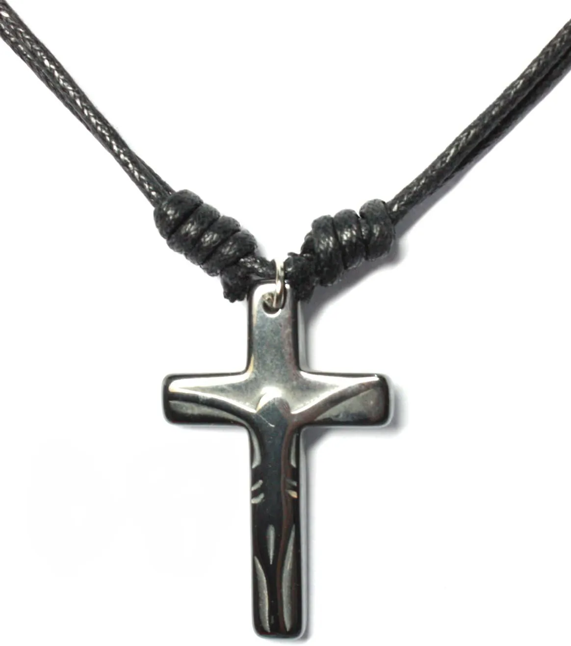 Hematite Cool Crucifix Shadow Cross Pendant Black Cord Adjustable Necklace 16"