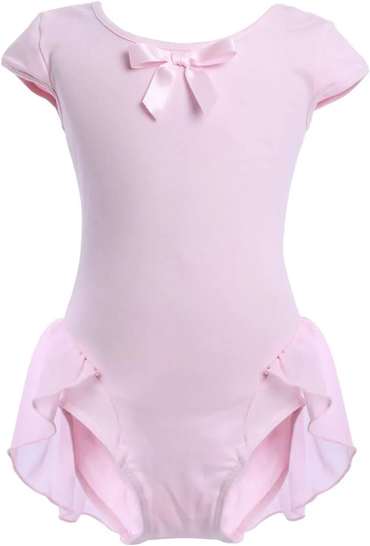 IBAKOM Girls' Raglan Cap Sleeve Leotard for Toddler Kids Gymnastics Dance Ballet Dress High Low Skirted Ballerina Dancewear