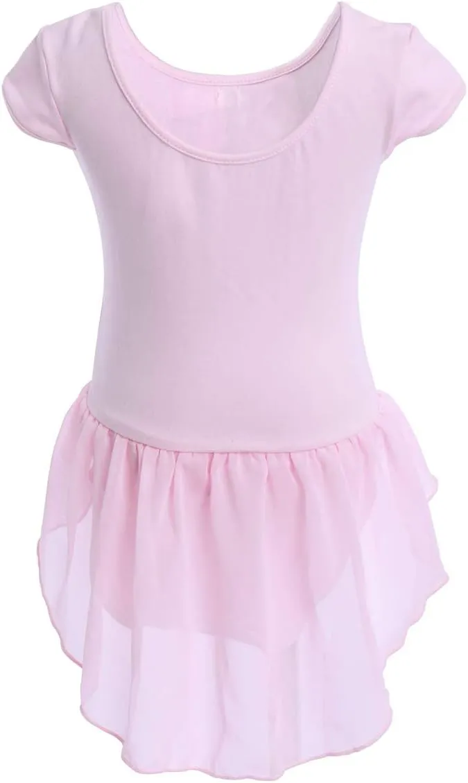 IBAKOM Girls' Raglan Cap Sleeve Leotard for Toddler Kids Gymnastics Dance Ballet Dress High Low Skirted Ballerina Dancewear