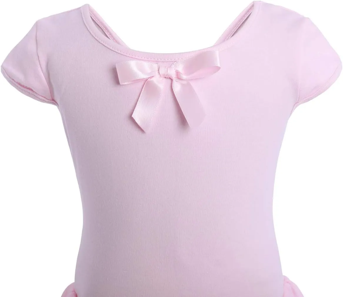 IBAKOM Girls' Raglan Cap Sleeve Leotard for Toddler Kids Gymnastics Dance Ballet Dress High Low Skirted Ballerina Dancewear