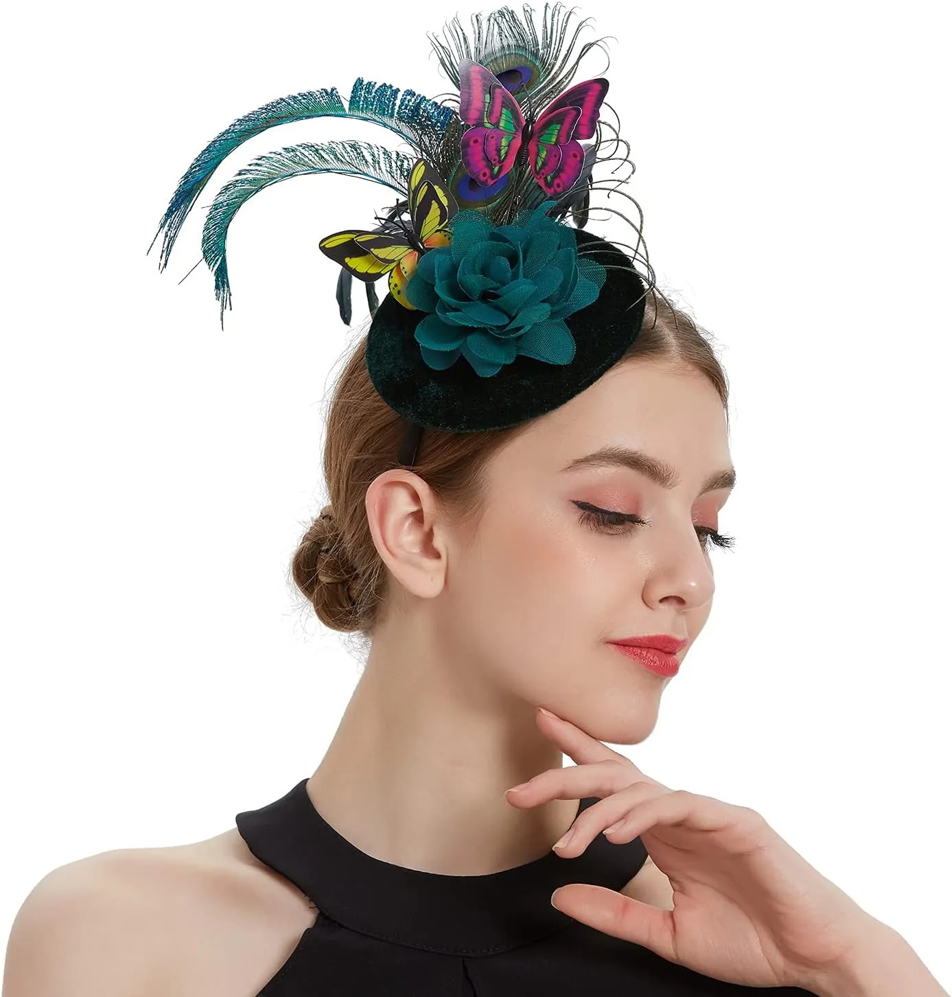 LATIMOON Fascinators Hat for Women Tea Party Headband Mini top Hats Cocktail Flower Mesh Feathers Hair Clip