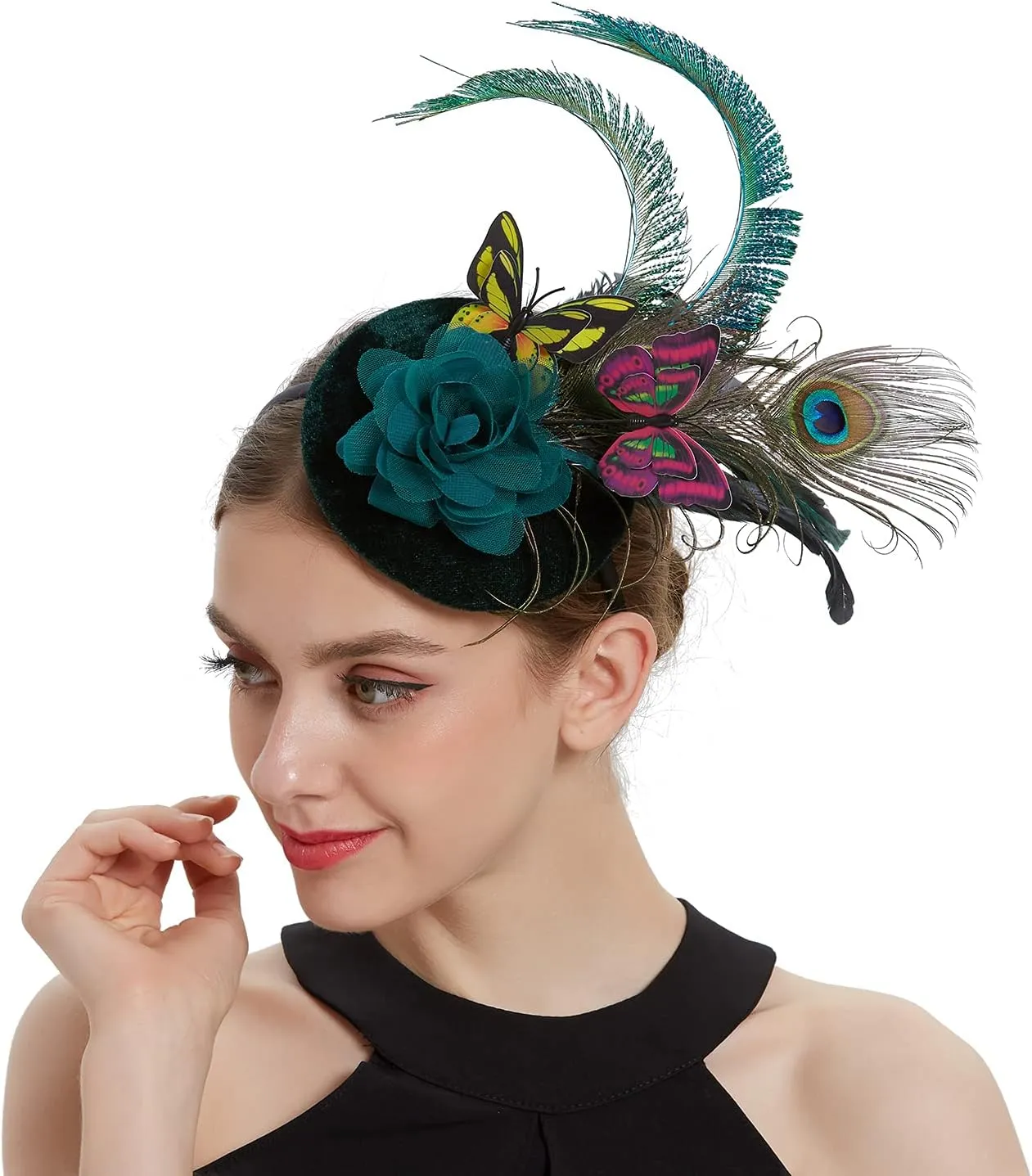 LATIMOON Fascinators Hat for Women Tea Party Headband Mini top Hats Cocktail Flower Mesh Feathers Hair Clip