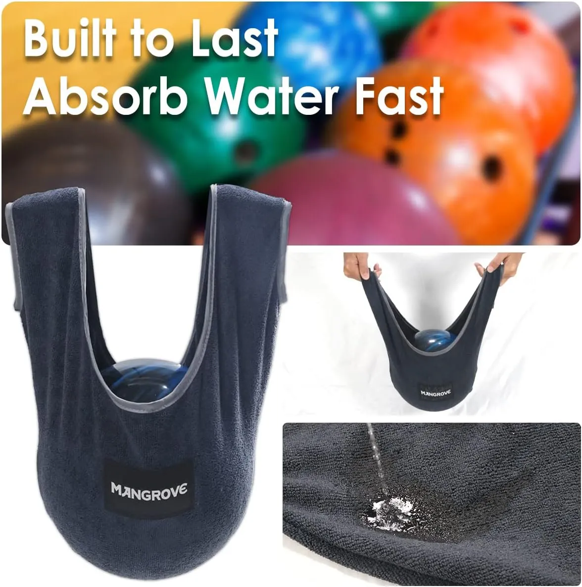 Mangrove Bowling Ball Polisher, Microfiber Bowling Towel See-Saw for Bowlers, Large Washable Bowling Shammy Seesaw, Ball Cleaner Holder Bag