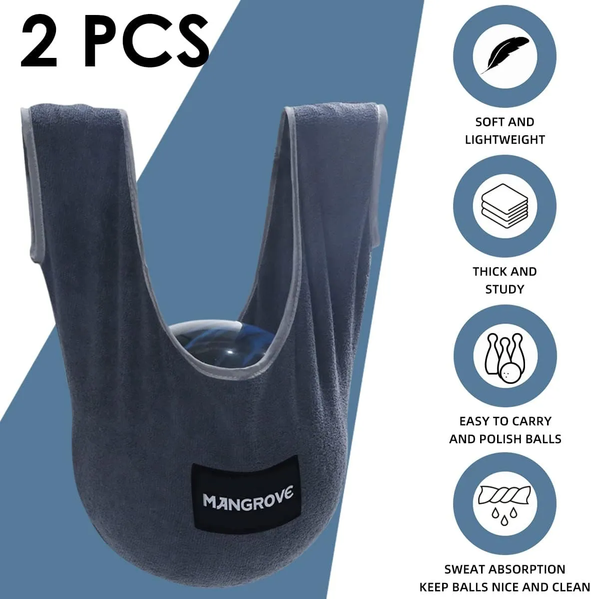 Mangrove Bowling Ball Polisher, Microfiber Bowling Towel See-Saw for Bowlers, Large Washable Bowling Shammy Seesaw, Ball Cleaner Holder Bag