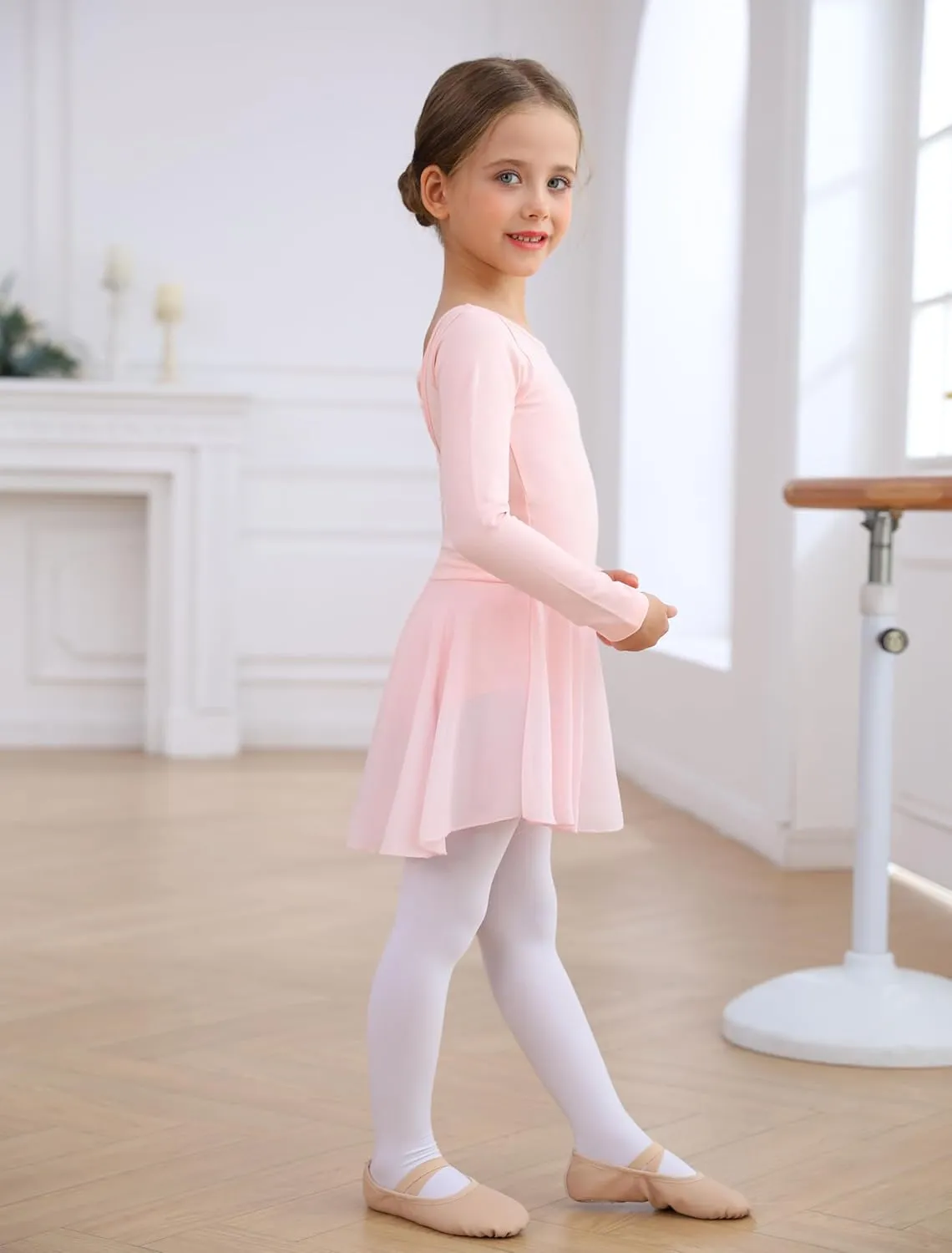 MdnMd Toddler Girls Ballet Dance Leotards Skirt Ballerina Ballet Outfit Dresses Camisole Puff Sleeve