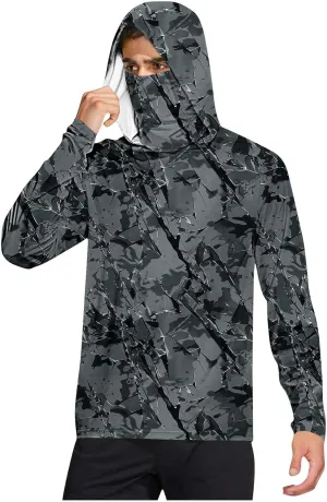 Men's Sun Protection Hoodie with Mask Men Rash Guard Performance Swim Fishing Hiking Shirt Long Sleeve Shirt