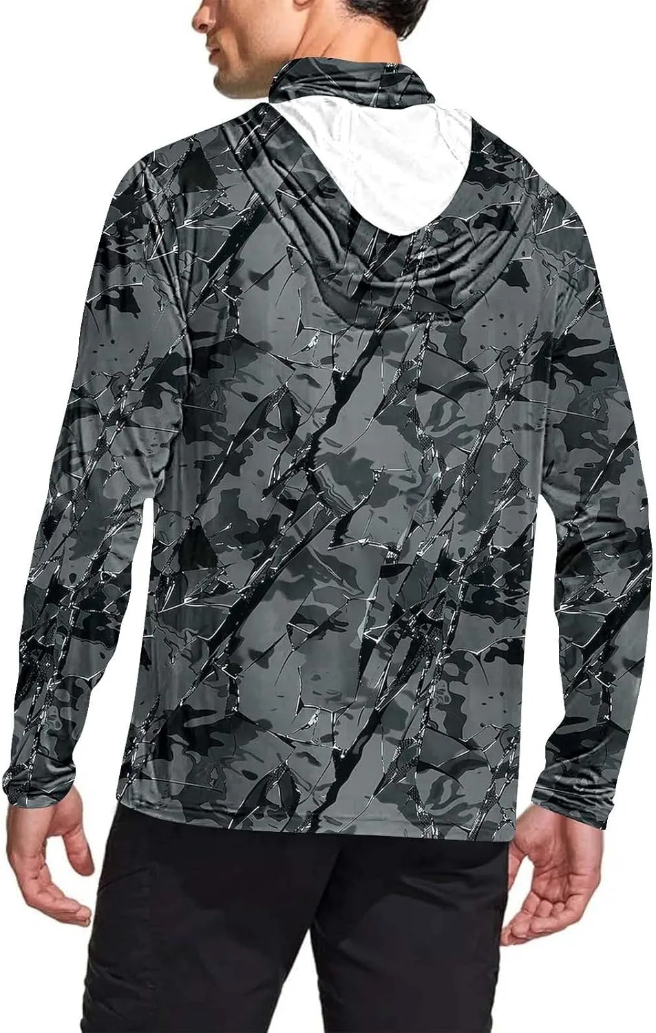 Men's Sun Protection Hoodie with Mask Men Rash Guard Performance Swim Fishing Hiking Shirt Long Sleeve Shirt